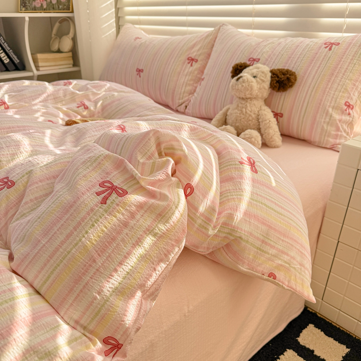 91家纺网 家纺一手货源 找家纺 繁花2025新款学生季第二波木棉水洗棉四件套三件套跑量款 粉黛佳人