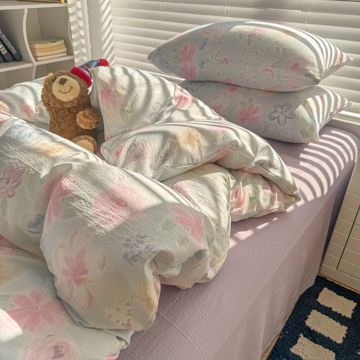 91家纺网 家纺一手货源 找家纺 繁花2025新款学生季第二波木棉水洗棉四件套三件套跑量款 花间醉意