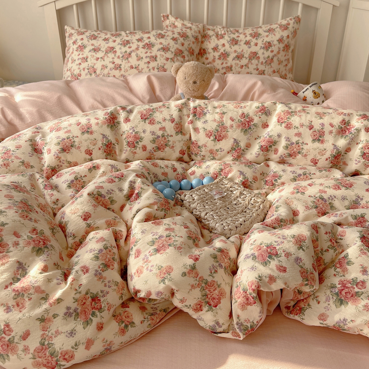 91家纺网 家纺一手货源 找家纺 繁花2025新款学生季第二波木棉水洗棉四件套三件套跑量款 蔷薇岛屿