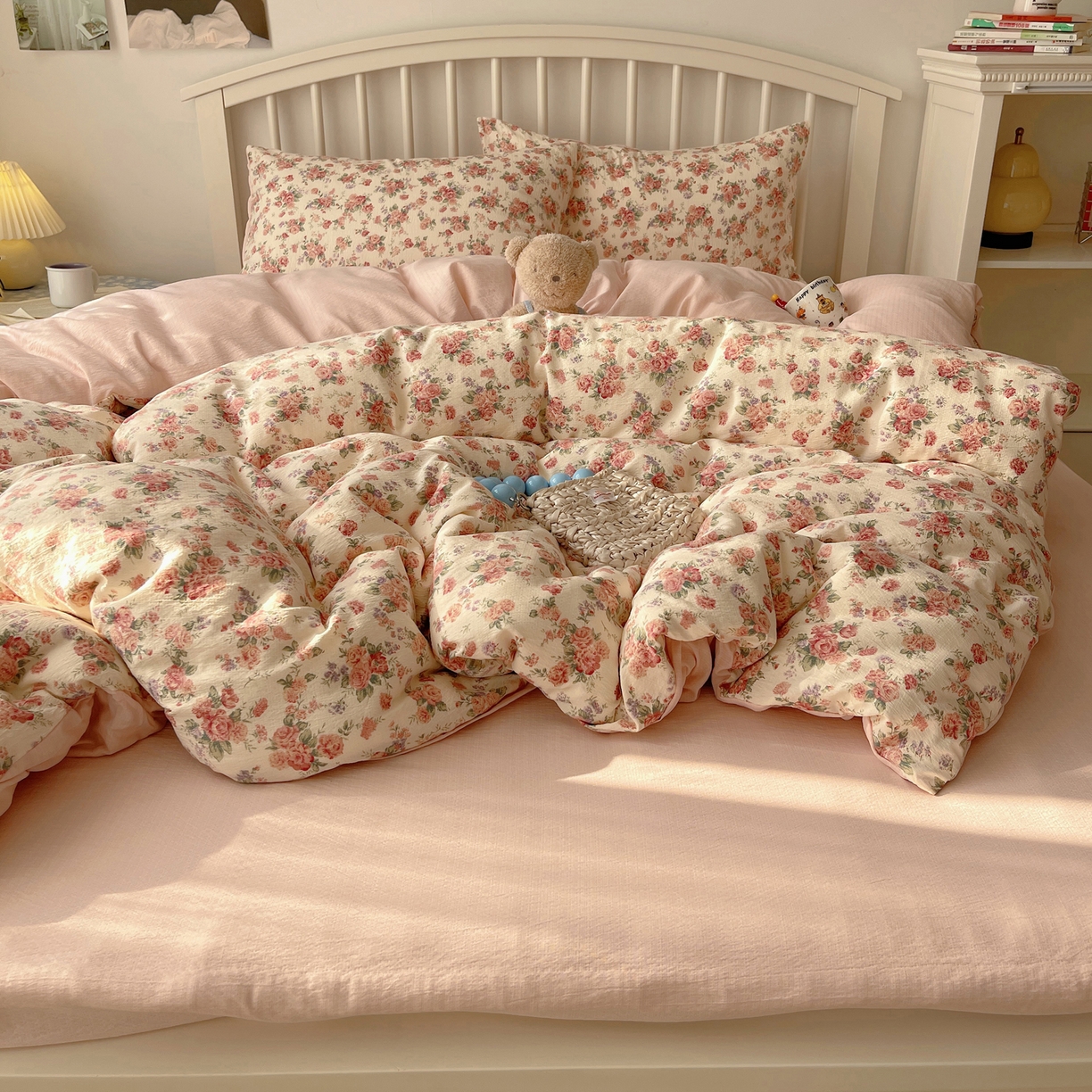 91家纺网 家纺一手货源 找家纺 繁花2025新款学生季第二波木棉水洗棉四件套三件套跑量款 蔷薇岛屿