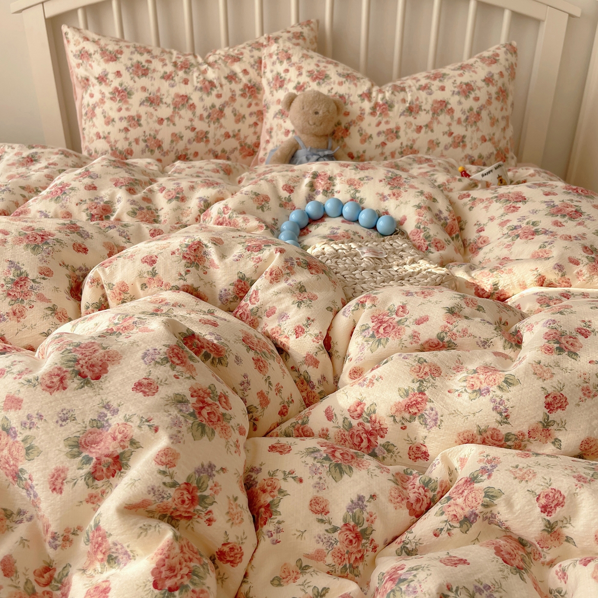 91家纺网 家纺一手货源 找家纺 繁花2025新款学生季第二波木棉水洗棉四件套三件套跑量款 蔷薇岛屿