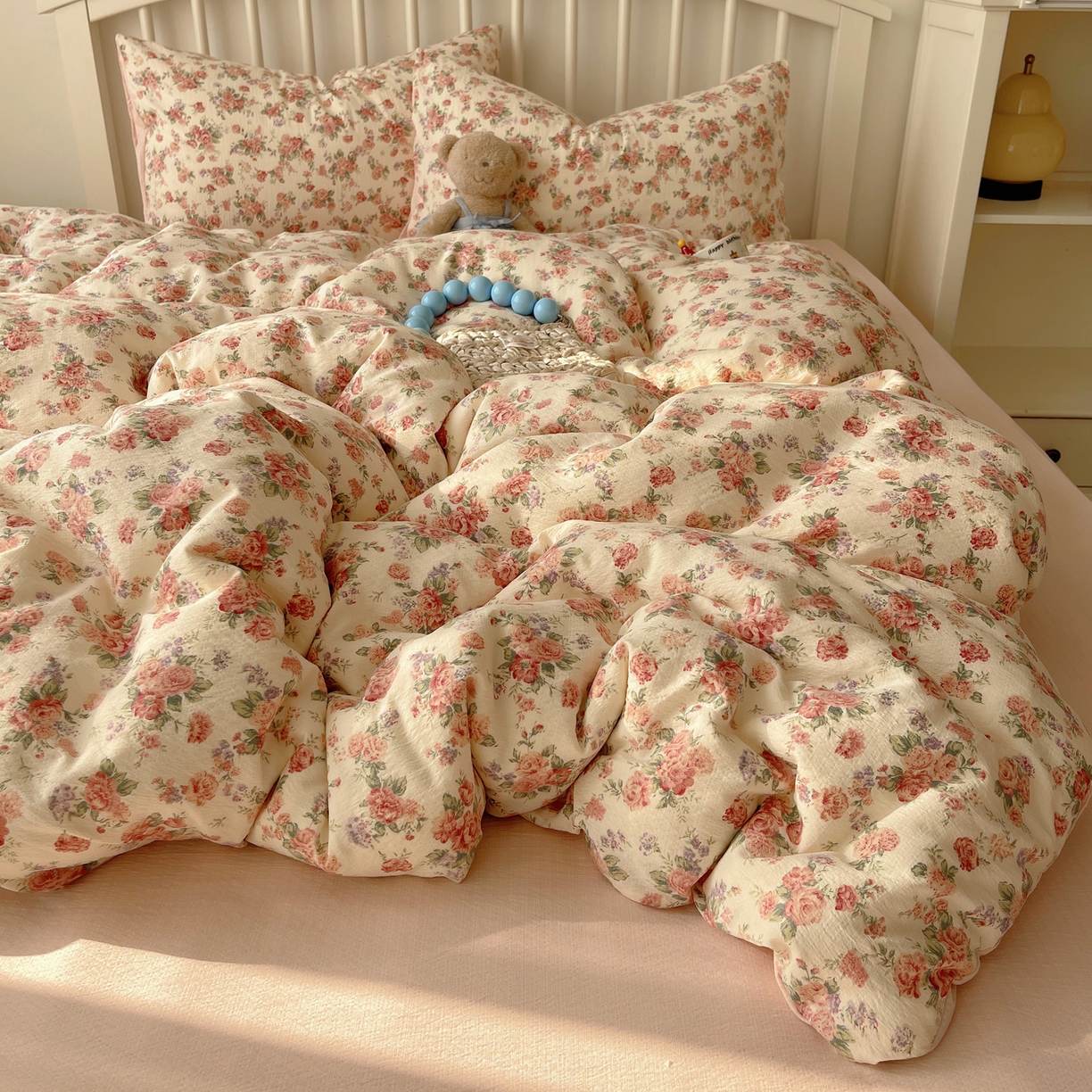 91家纺网 家纺一手货源 找家纺 繁花2025新款学生季第二波木棉水洗棉四件套三件套跑量款 蔷薇岛屿