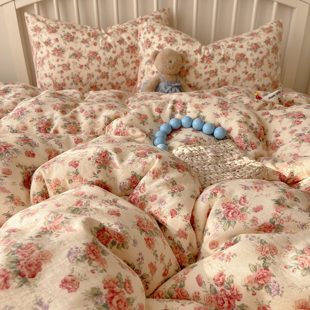 91家纺网 家纺一手货源 找家纺 繁花2025新款学生季第二波木棉水洗棉四件套三件套跑量款 蔷薇岛屿