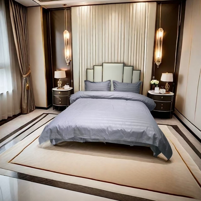 91家纺网 家纺一手货源 找家纺 （总）安力森/诚臻酒店用品2025新款星级酒店纯色四件套高仿棉灰色系带款宾馆四件套