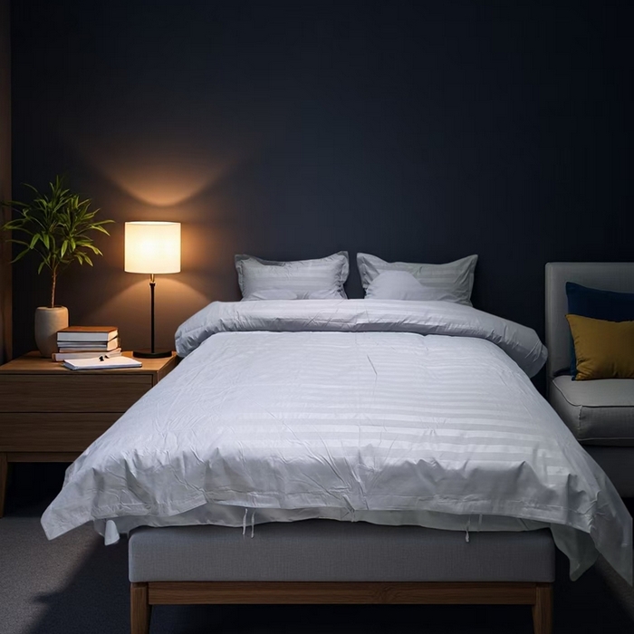 91家纺网 家纺一手货源 找家纺 （总）安力森/诚臻酒店用品2025新款星级酒店纯色四件套高仿棉灰色系带款宾馆四件套