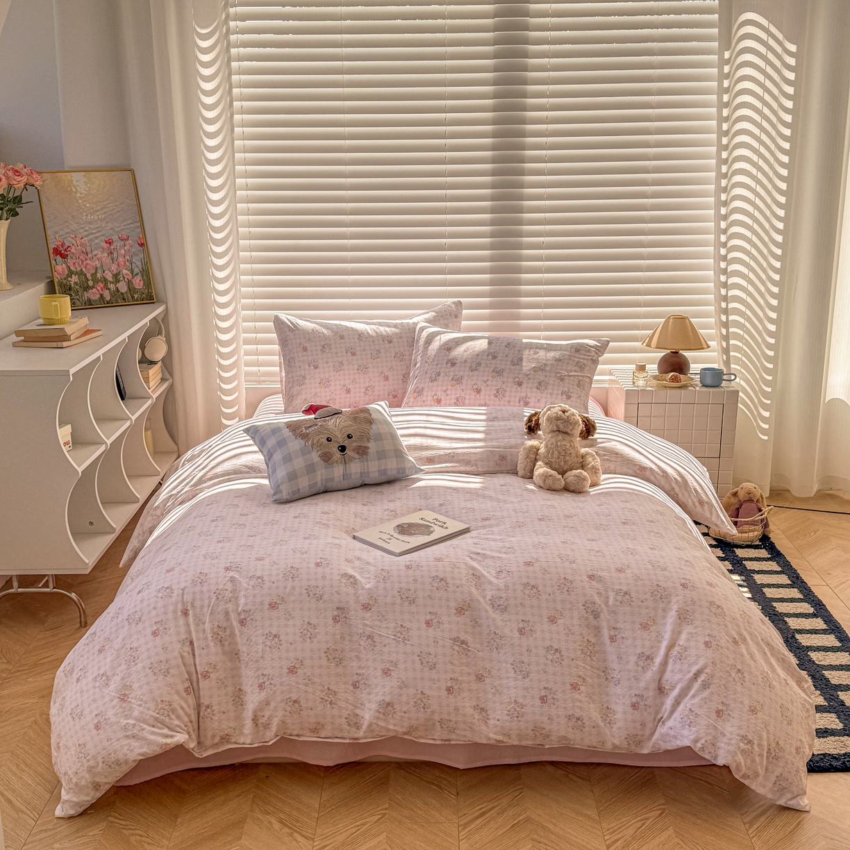 91家纺网 家纺一手货源 找家纺 繁花2025新款学生季第二波木棉水洗棉四件套三件套跑量款 桃之夭夭