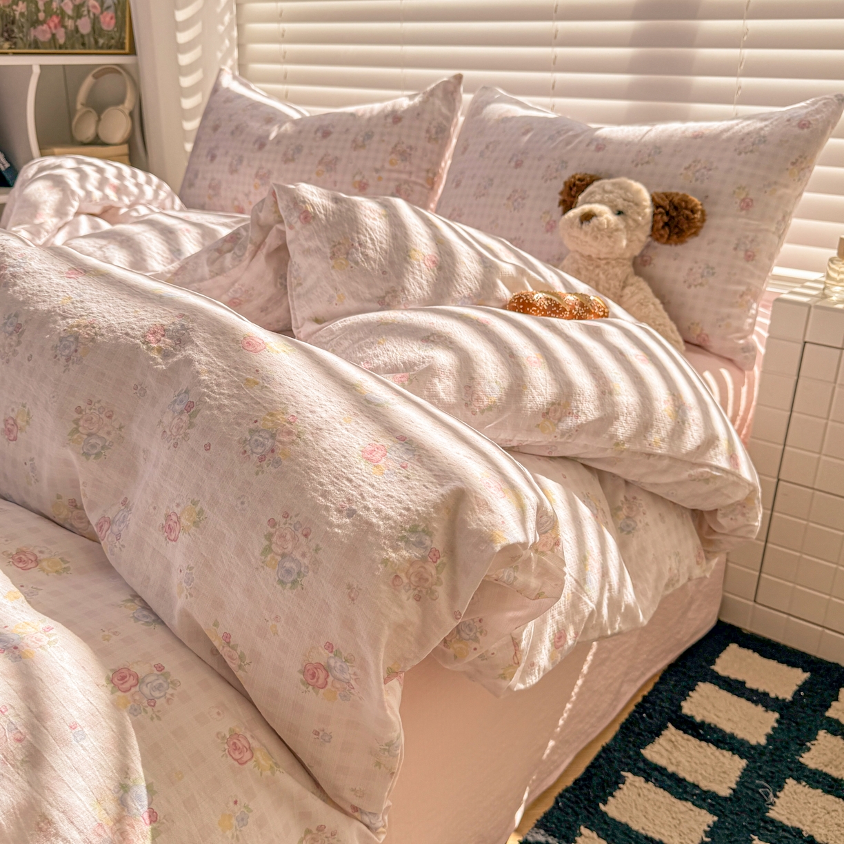 91家纺网 家纺一手货源 找家纺 繁花2025新款学生季第二波木棉水洗棉四件套三件套跑量款 桃之夭夭