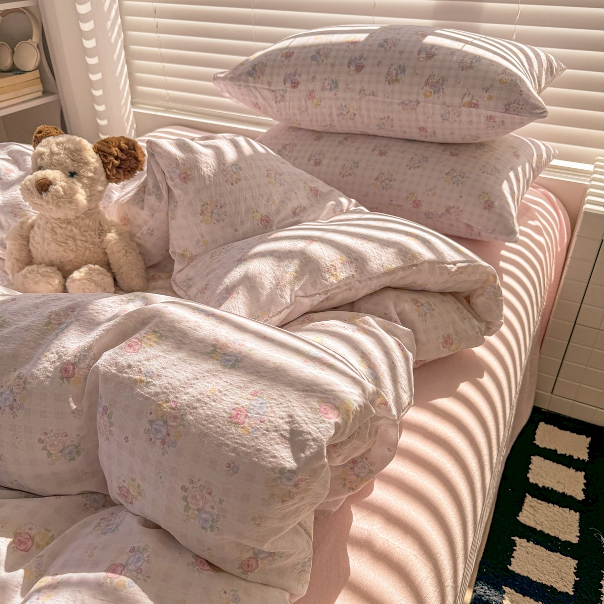 91家纺网 家纺一手货源 找家纺 繁花2025新款学生季第二波木棉水洗棉四件套三件套跑量款 桃之夭夭