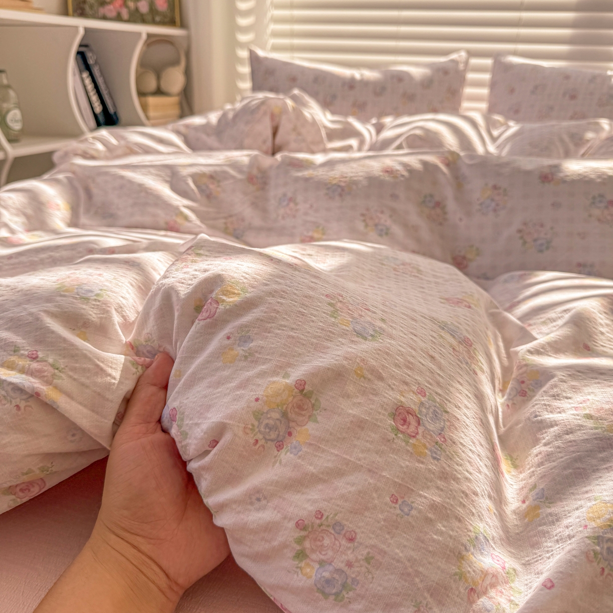 91家纺网 家纺一手货源 找家纺 繁花2025新款学生季第二波木棉水洗棉四件套三件套跑量款 桃之夭夭