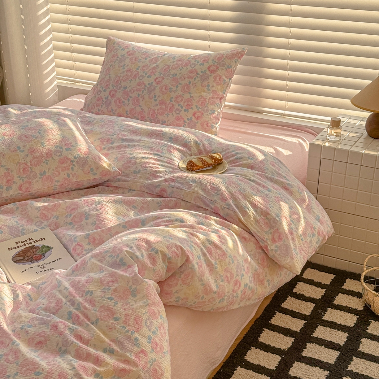 91家纺网 家纺一手货源 找家纺 繁花2025新款学生季第二波木棉水洗棉四件套三件套跑量款 午后花园