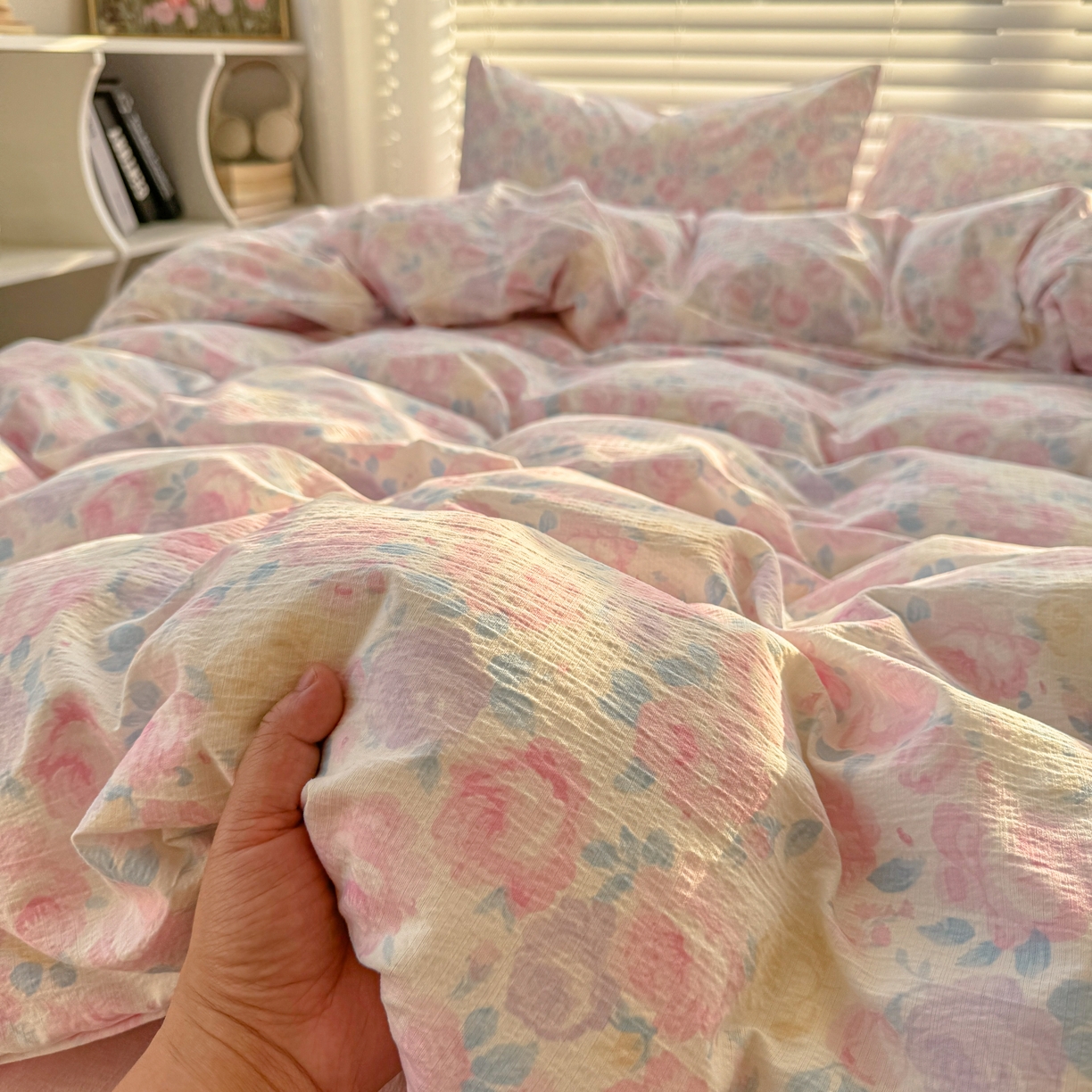 91家纺网 家纺一手货源 找家纺 繁花2025新款学生季第二波木棉水洗棉四件套三件套跑量款 午后花园