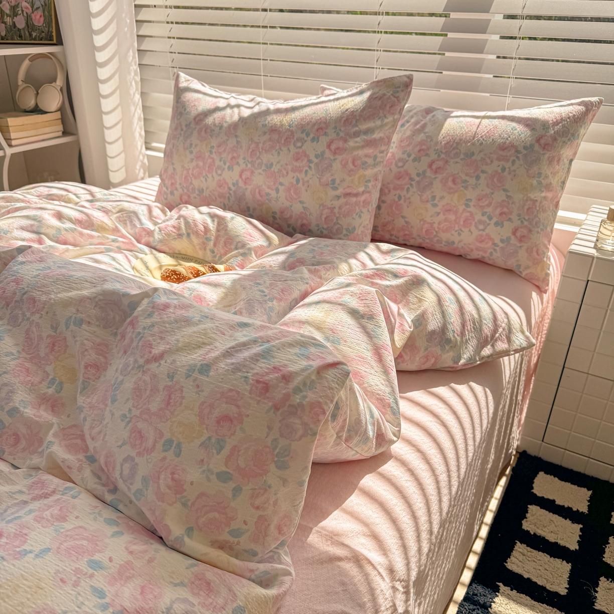 91家纺网 家纺一手货源 找家纺 繁花2025新款学生季第二波木棉水洗棉四件套三件套跑量款 午后花园