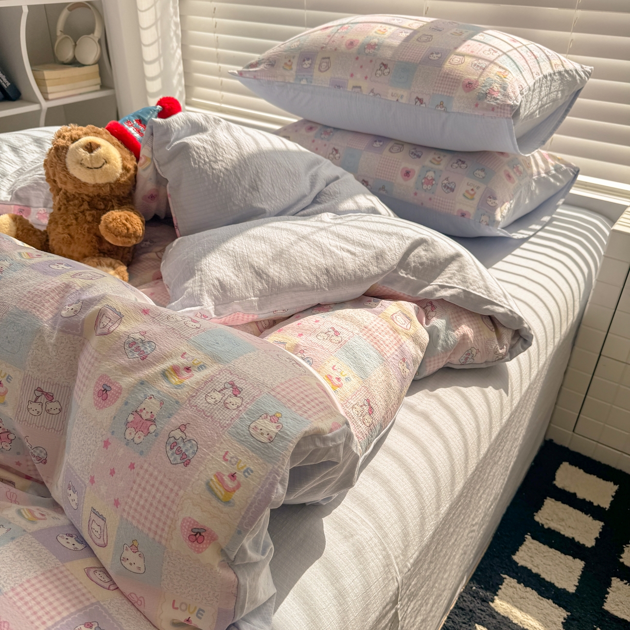 91家纺网 家纺一手货源 找家纺 繁花2025新款学生季第二波木棉水洗棉四件套三件套跑量款 小猫集结号