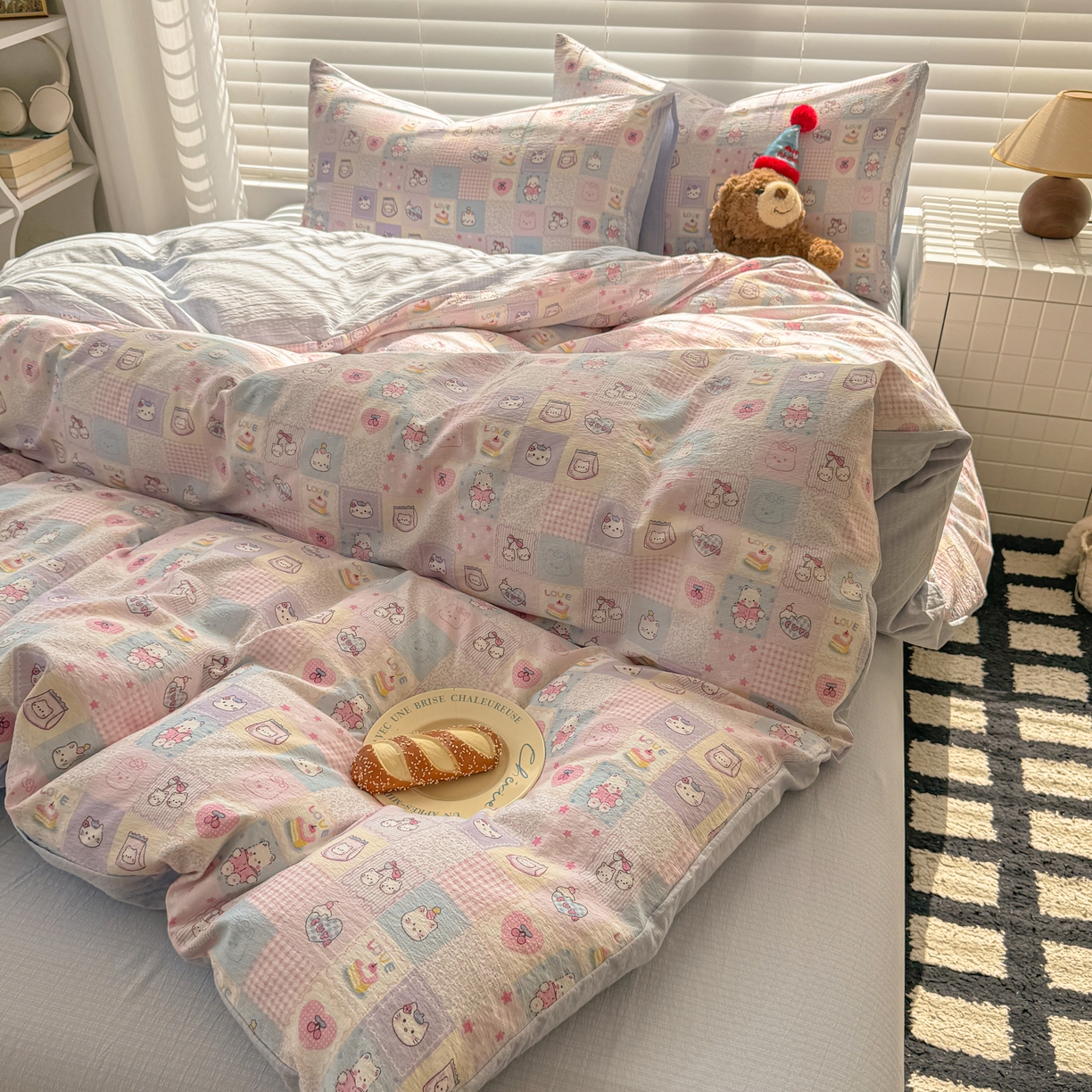 91家纺网 家纺一手货源 找家纺 繁花2025新款学生季第二波木棉水洗棉四件套三件套跑量款 小猫集结号