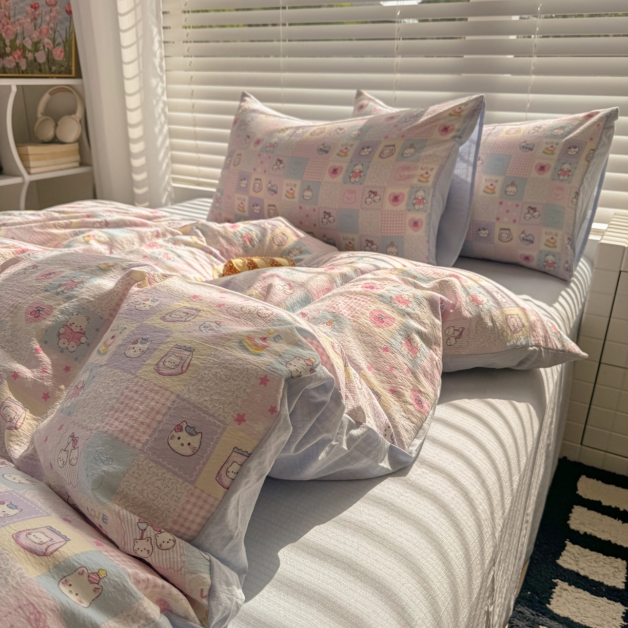 91家纺网 家纺一手货源 找家纺 繁花2025新款学生季第二波木棉水洗棉四件套三件套跑量款 小猫集结号