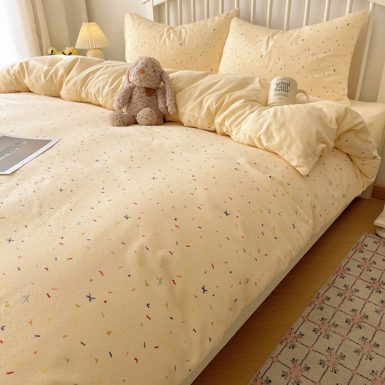 91家纺网 家纺一手货源 找家纺 繁花2025新款学生季第二波木棉水洗棉四件套三件套跑量款 星点舞曲