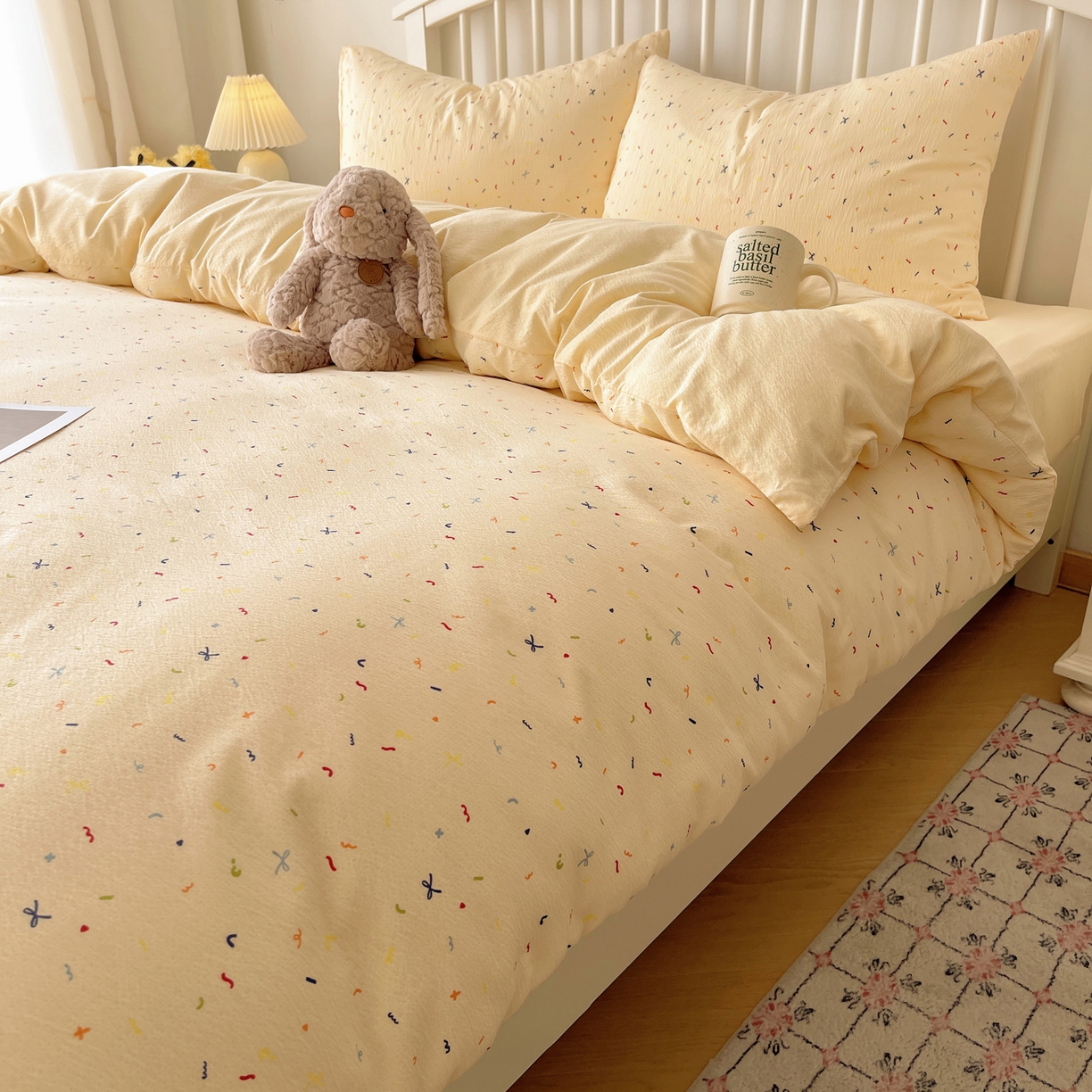 91家纺网 家纺一手货源 找家纺 繁花2025新款学生季第二波木棉水洗棉四件套三件套跑量款 星点舞曲