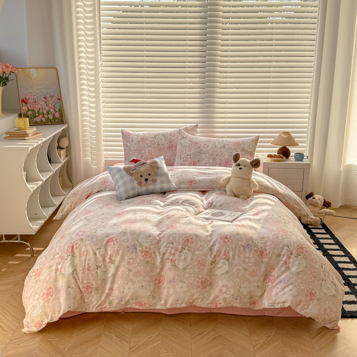 91家纺网 家纺一手货源 找家纺 繁花2025新款学生季第二波木棉水洗棉四件套三件套跑量款 一速白茶