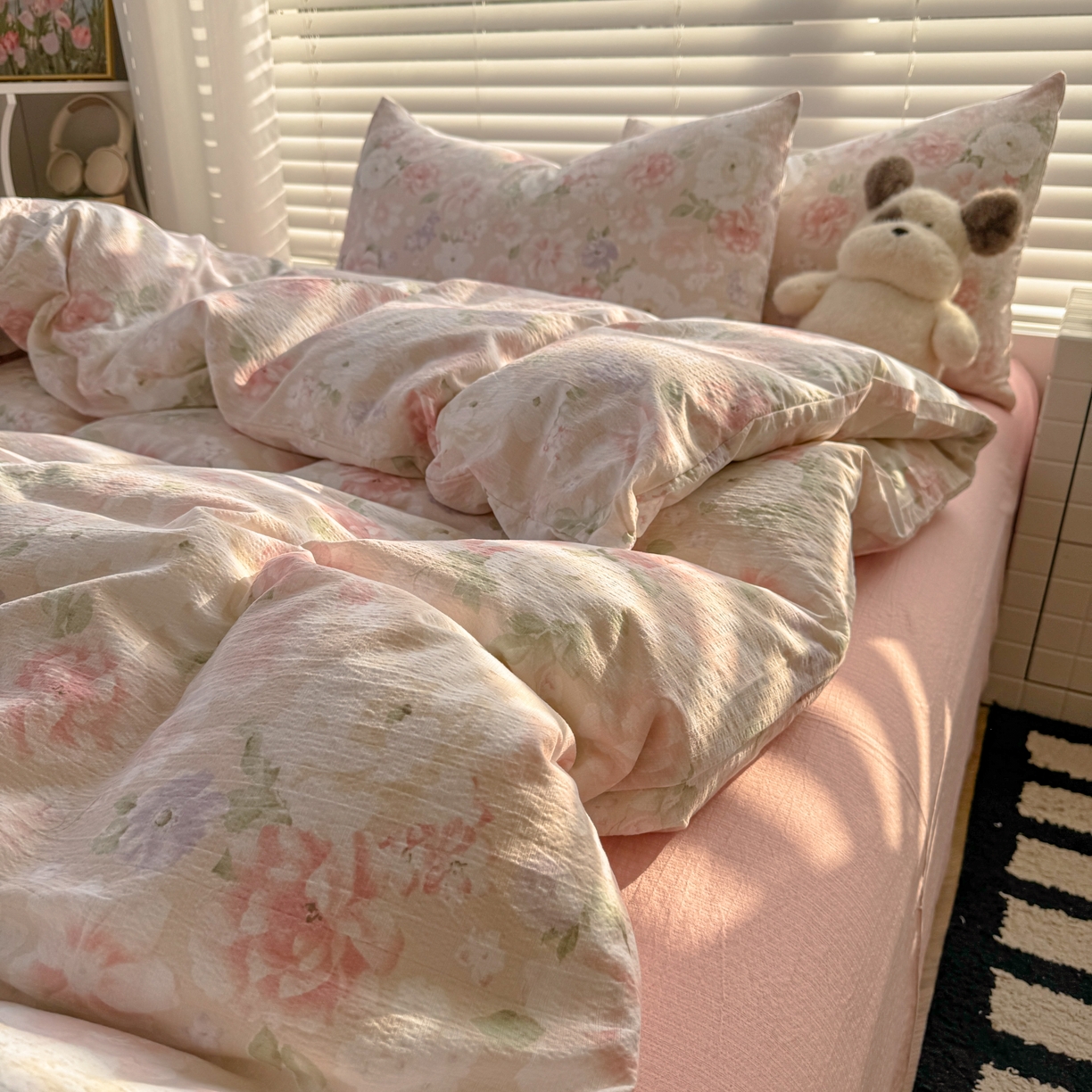 91家纺网 家纺一手货源 找家纺 繁花2025新款学生季第二波木棉水洗棉四件套三件套跑量款 一速白茶