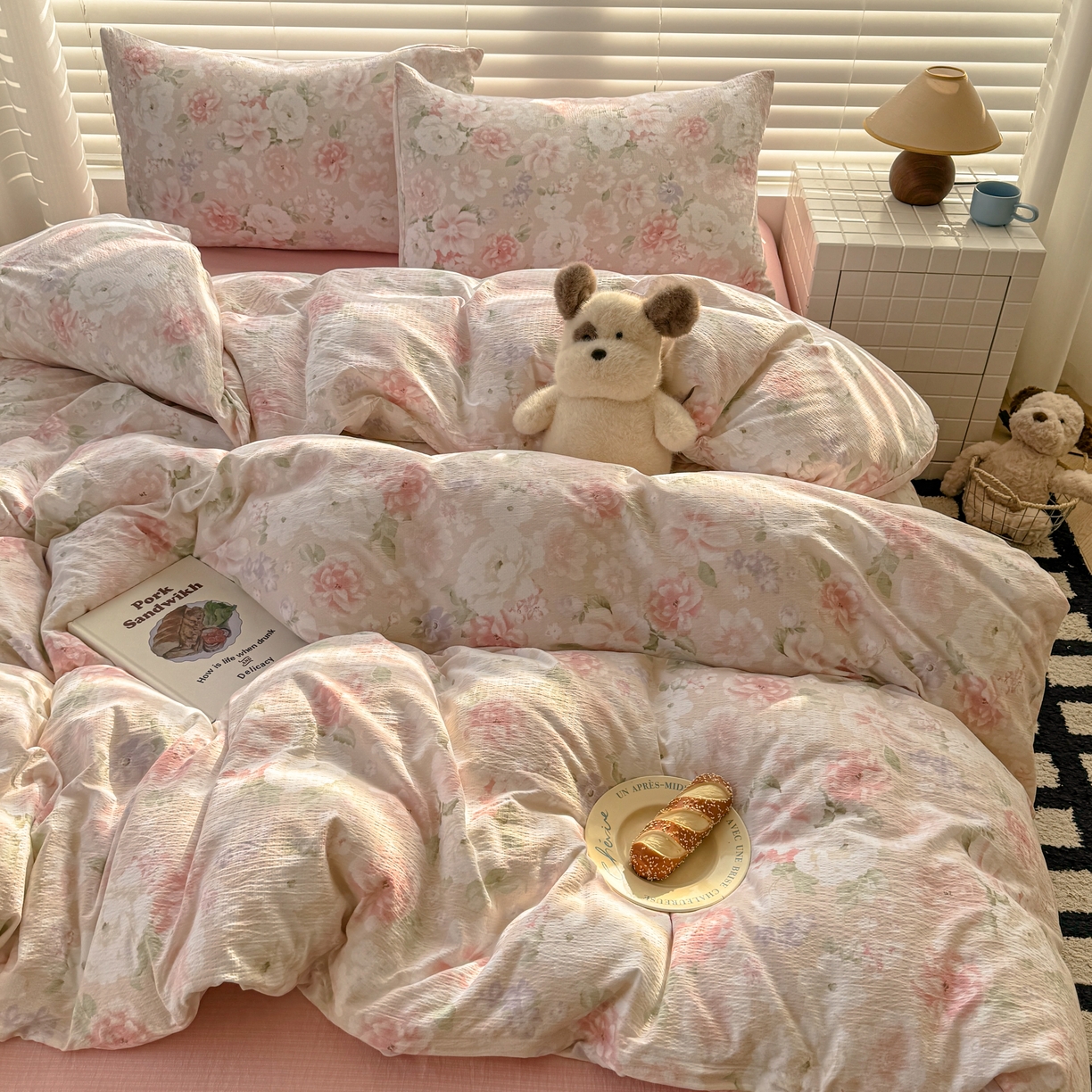 91家纺网 家纺一手货源 找家纺 繁花2025新款学生季第二波木棉水洗棉四件套三件套跑量款 一速白茶