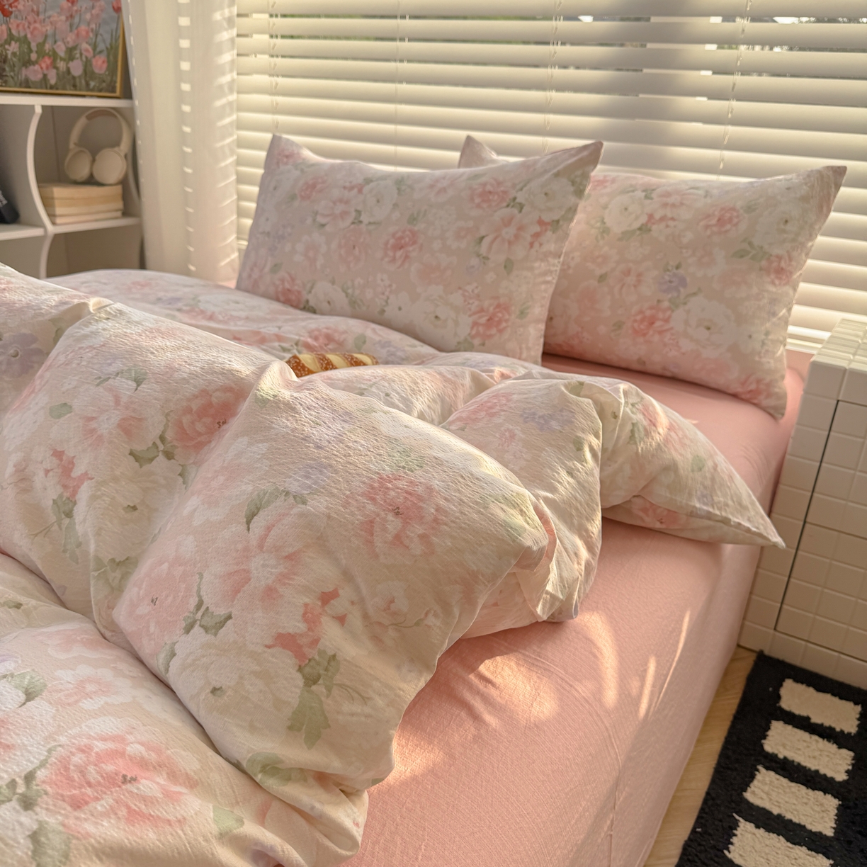 91家纺网 家纺一手货源 找家纺 繁花2025新款学生季第二波木棉水洗棉四件套三件套跑量款 一速白茶