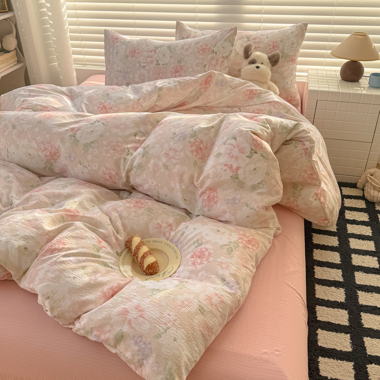 91家纺网 家纺一手货源 找家纺 繁花2025新款学生季第二波木棉水洗棉四件套三件套跑量款 一速白茶