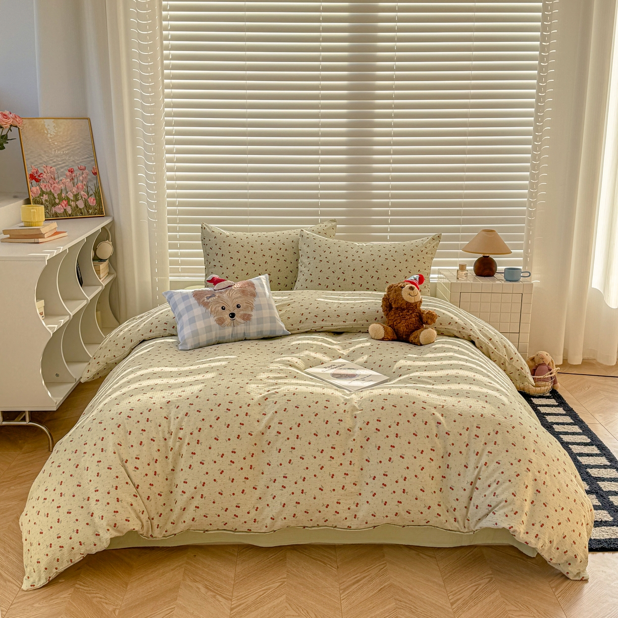 91家纺网 家纺一手货源 找家纺 繁花2025新款学生季第二波木棉水洗棉四件套三件套跑量款 樱桃酱