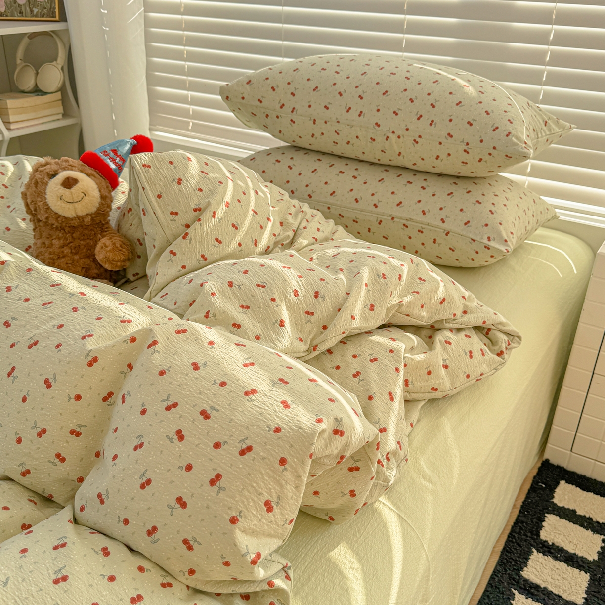 91家纺网 家纺一手货源 找家纺 繁花2025新款学生季第二波木棉水洗棉四件套三件套跑量款 樱桃酱