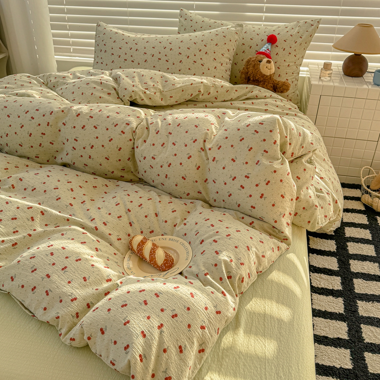 91家纺网 家纺一手货源 找家纺 繁花2025新款学生季第二波木棉水洗棉四件套三件套跑量款 樱桃酱