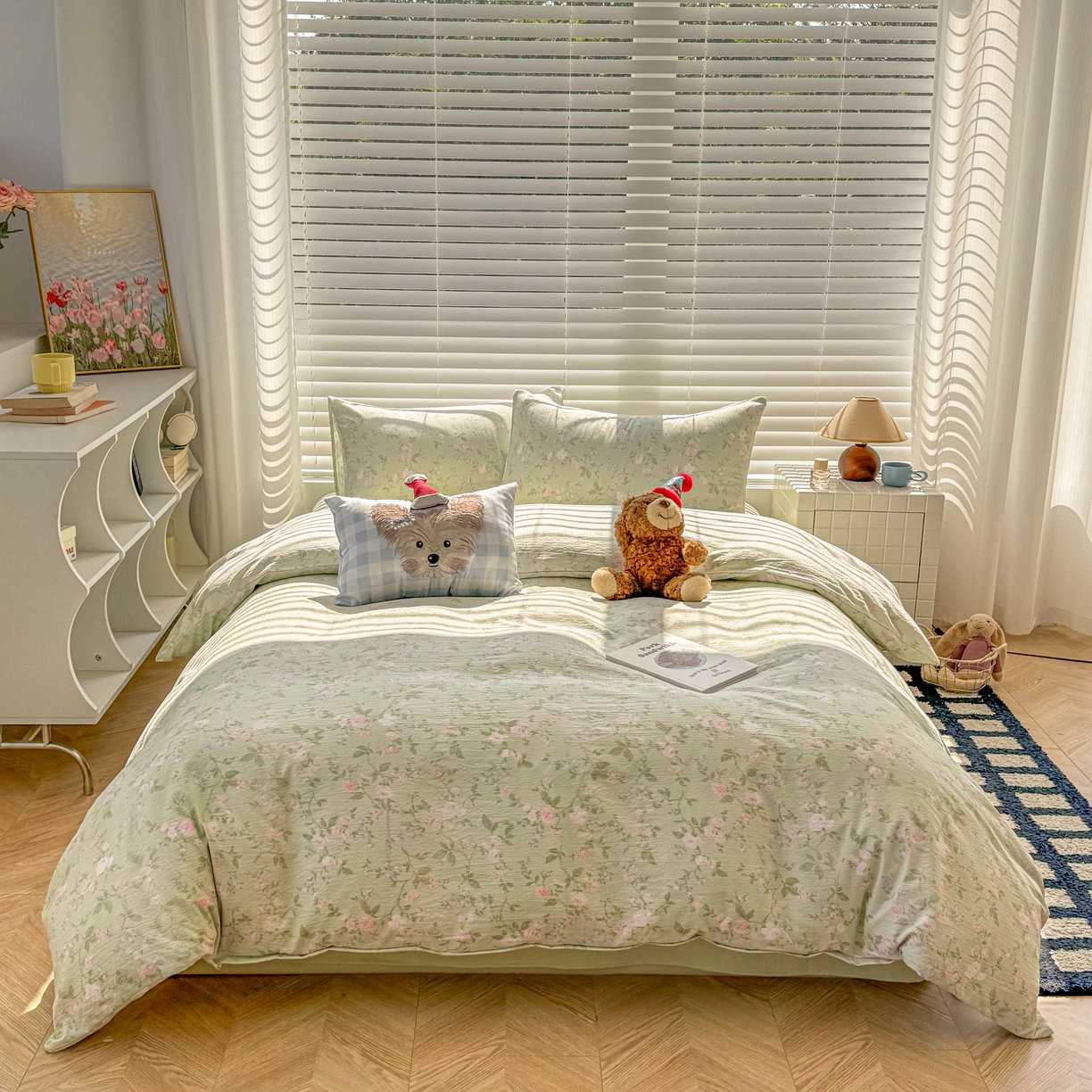 91家纺网 家纺一手货源 找家纺 繁花2025新款学生季第二波木棉水洗棉四件套三件套跑量款 雨棠灼春