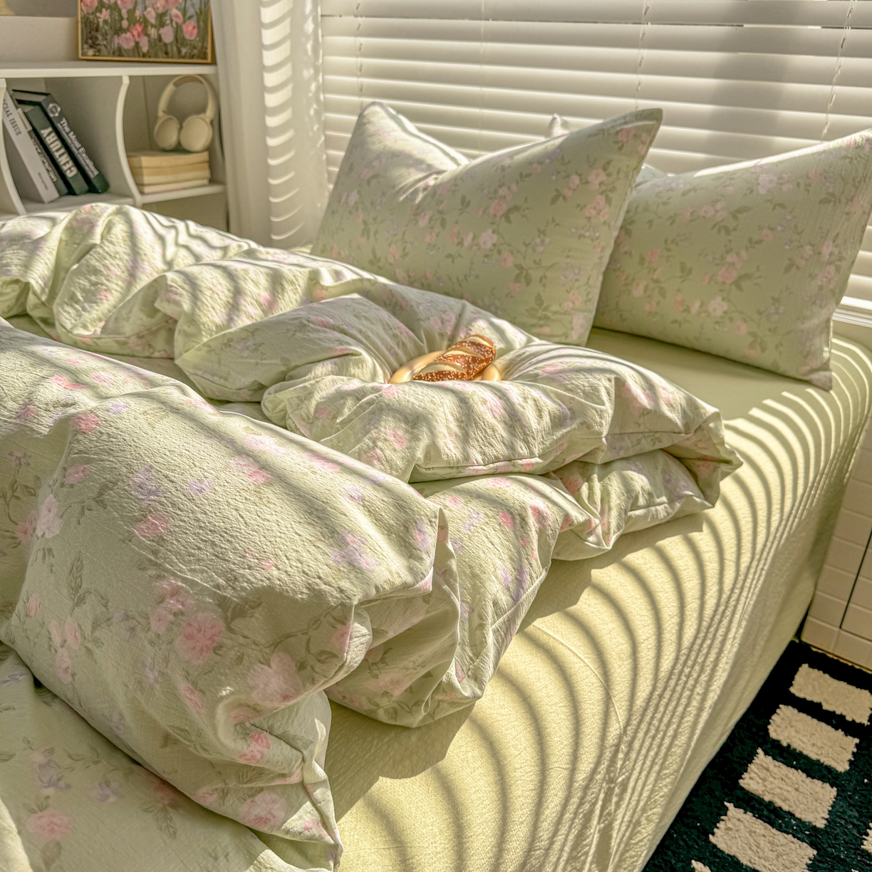 91家纺网 家纺一手货源 找家纺 繁花2025新款学生季第二波木棉水洗棉四件套三件套跑量款 雨棠灼春