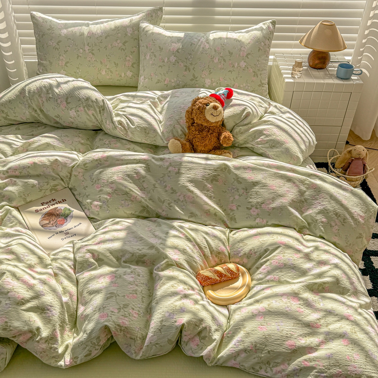 91家纺网 家纺一手货源 找家纺 繁花2025新款学生季第二波木棉水洗棉四件套三件套跑量款 雨棠灼春