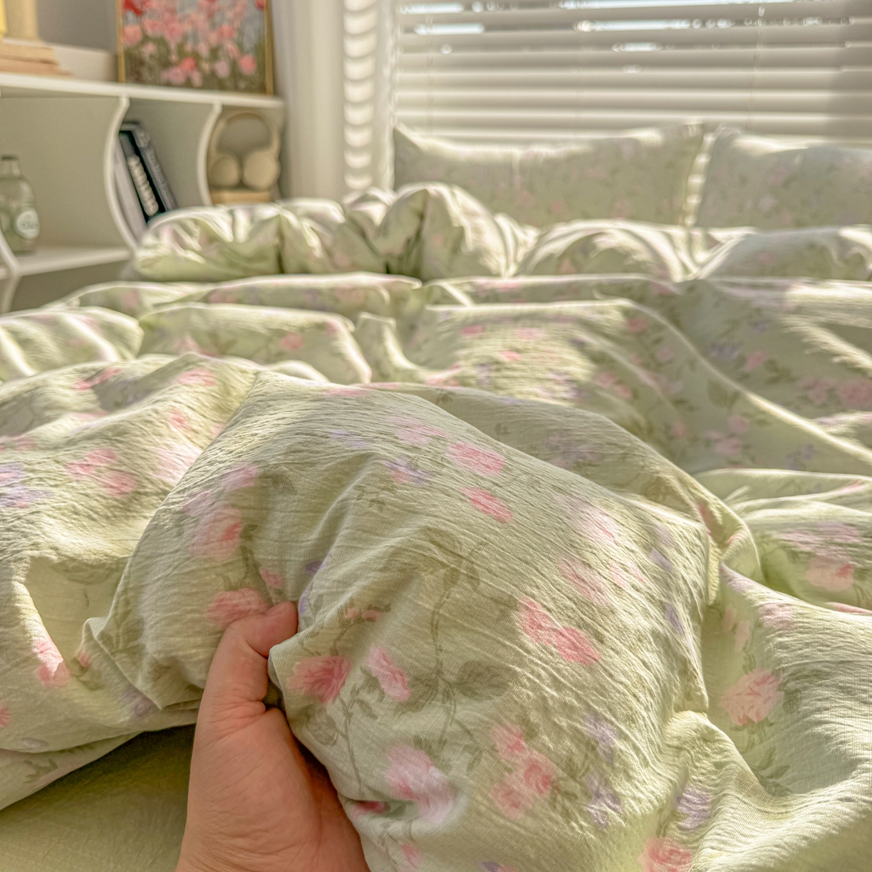 91家纺网 家纺一手货源 找家纺 繁花2025新款学生季第二波木棉水洗棉四件套三件套跑量款 雨棠灼春