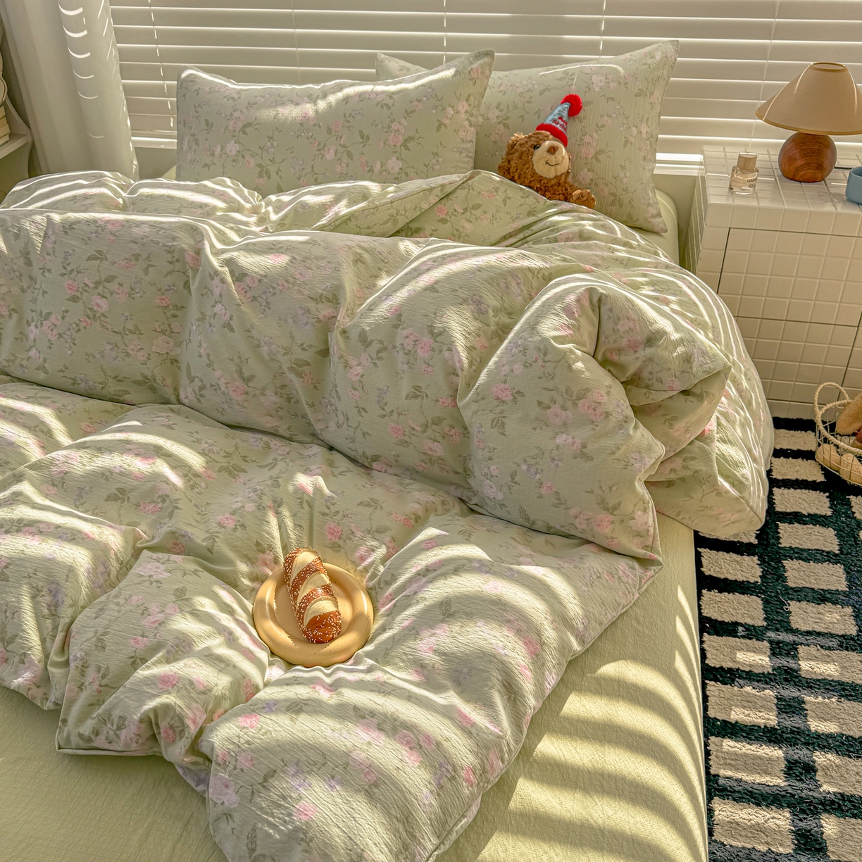 91家纺网 家纺一手货源 找家纺 繁花2025新款学生季第二波木棉水洗棉四件套三件套跑量款 雨棠灼春