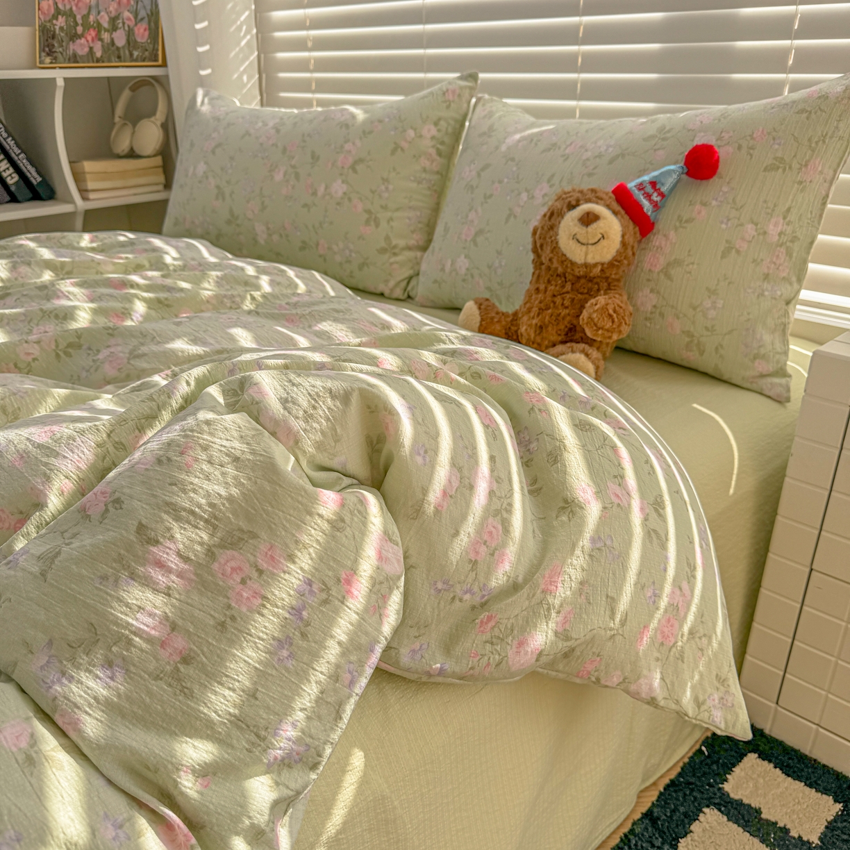 91家纺网 家纺一手货源 找家纺 繁花2025新款学生季第二波木棉水洗棉四件套三件套跑量款 雨棠灼春