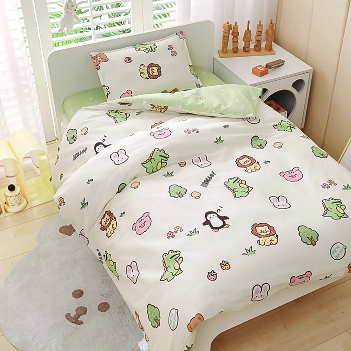 91家纺网 家纺一手货源 找家纺 鱼宝2026新款全棉幼儿园套件--萌趣系列 动物派对