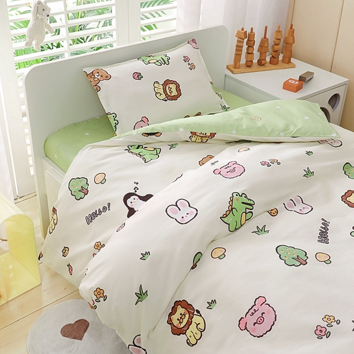 91家纺网 家纺一手货源 找家纺 鱼宝2026新款全棉幼儿园套件--萌趣系列 动物派对