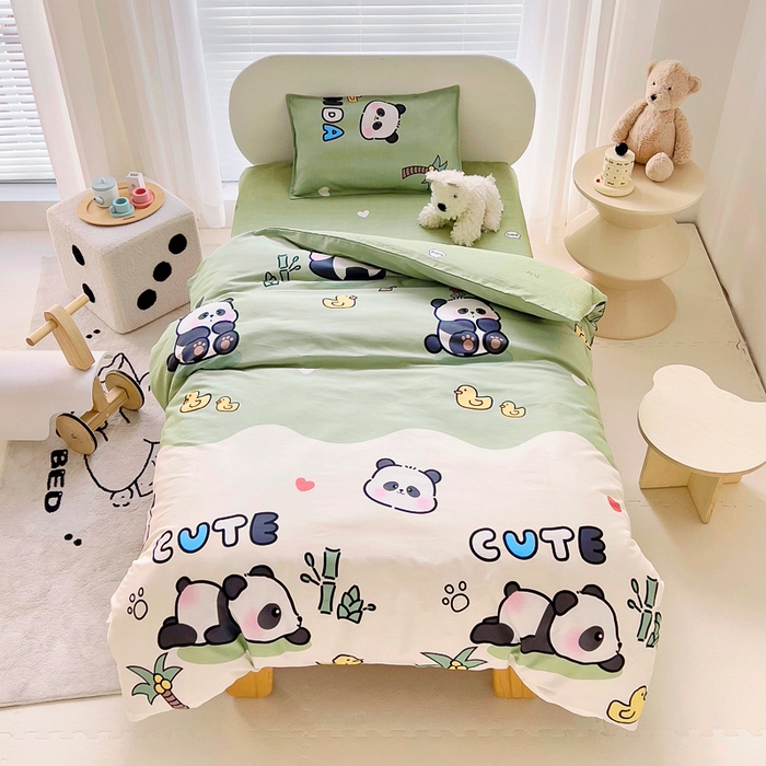 91家纺网 家纺一手货源 找家纺 鱼宝2026新款全棉幼儿园套件--萌趣系列 功夫熊猫