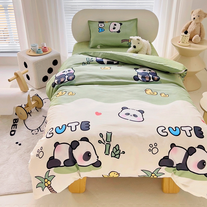 91家纺网 家纺一手货源 找家纺 鱼宝2026新款全棉幼儿园套件--萌趣系列 功夫熊猫