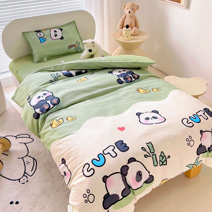 91家纺网 家纺一手货源 找家纺 鱼宝2026新款全棉幼儿园套件--萌趣系列 功夫熊猫