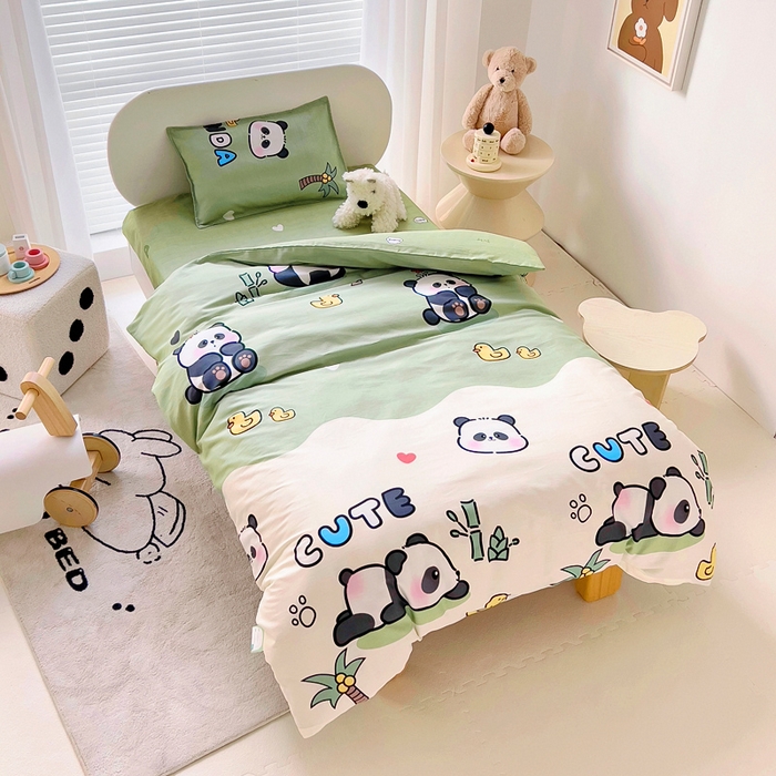 91家纺网 家纺一手货源 找家纺 鱼宝2026新款全棉幼儿园套件--萌趣系列 功夫熊猫