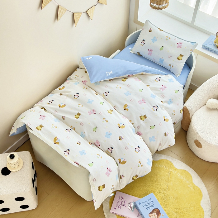 91家纺网 家纺一手货源 找家纺 鱼宝2026新款全棉幼儿园套件--萌趣系列 企鹅宝宝