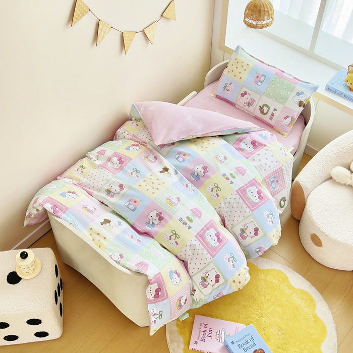 91家纺网 家纺一手货源 找家纺 鱼宝2026新款全棉幼儿园套件--萌趣系列 甜心猫咪