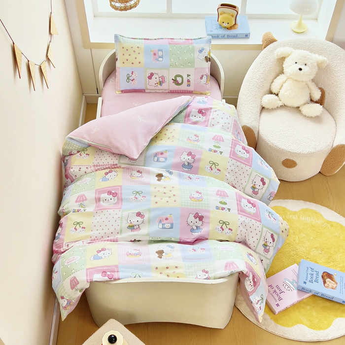 91家纺网 家纺一手货源 找家纺 鱼宝2026新款全棉幼儿园套件--萌趣系列 甜心猫咪