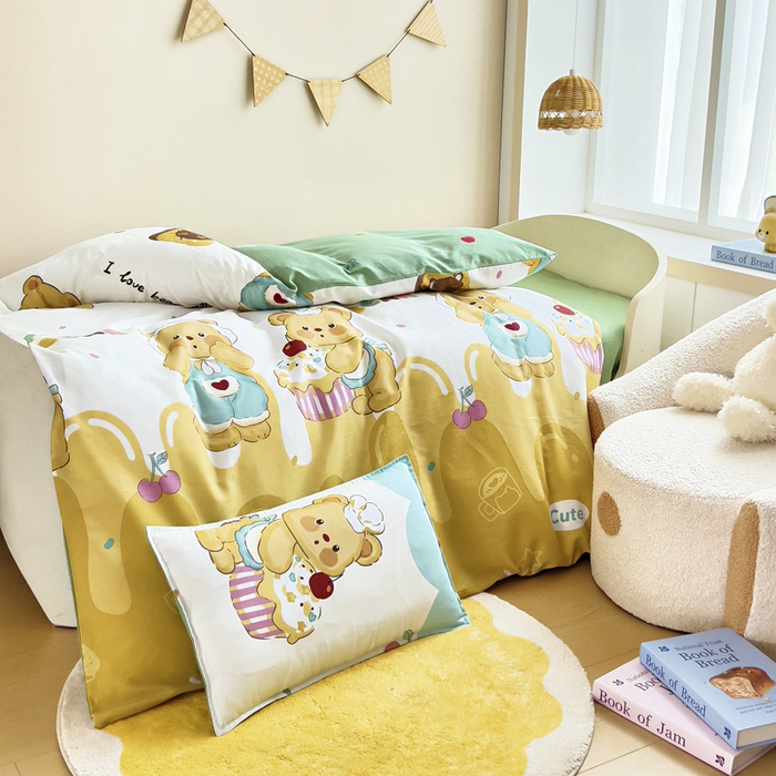 91家纺网 家纺一手货源 找家纺 鱼宝2026新款全棉幼儿园套件--萌趣系列 雪芙奶糕