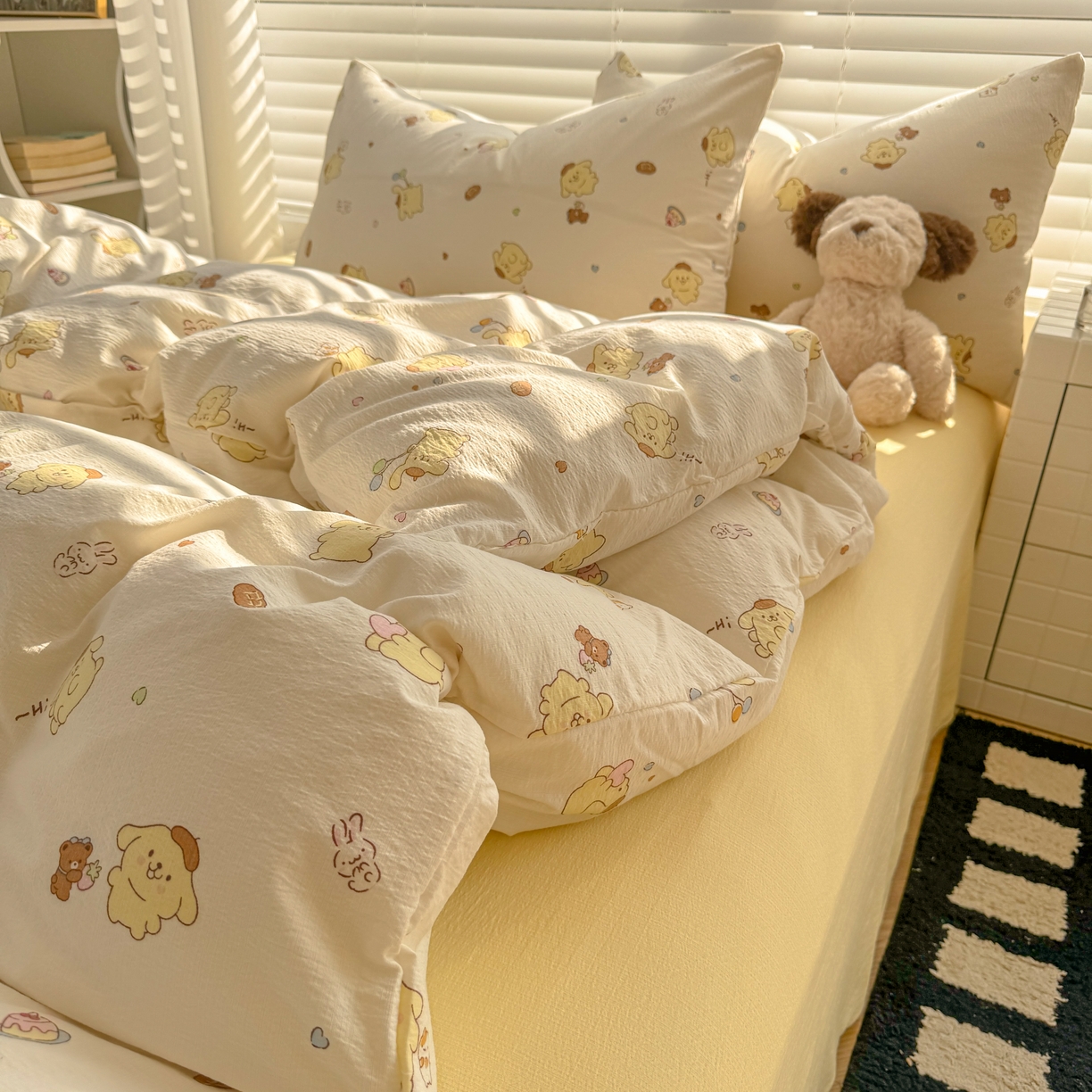 91家纺网 家纺一手货源 找家纺 繁花2025新款学生季第二波木棉水洗棉四件套三件套跑量款 元气布丁