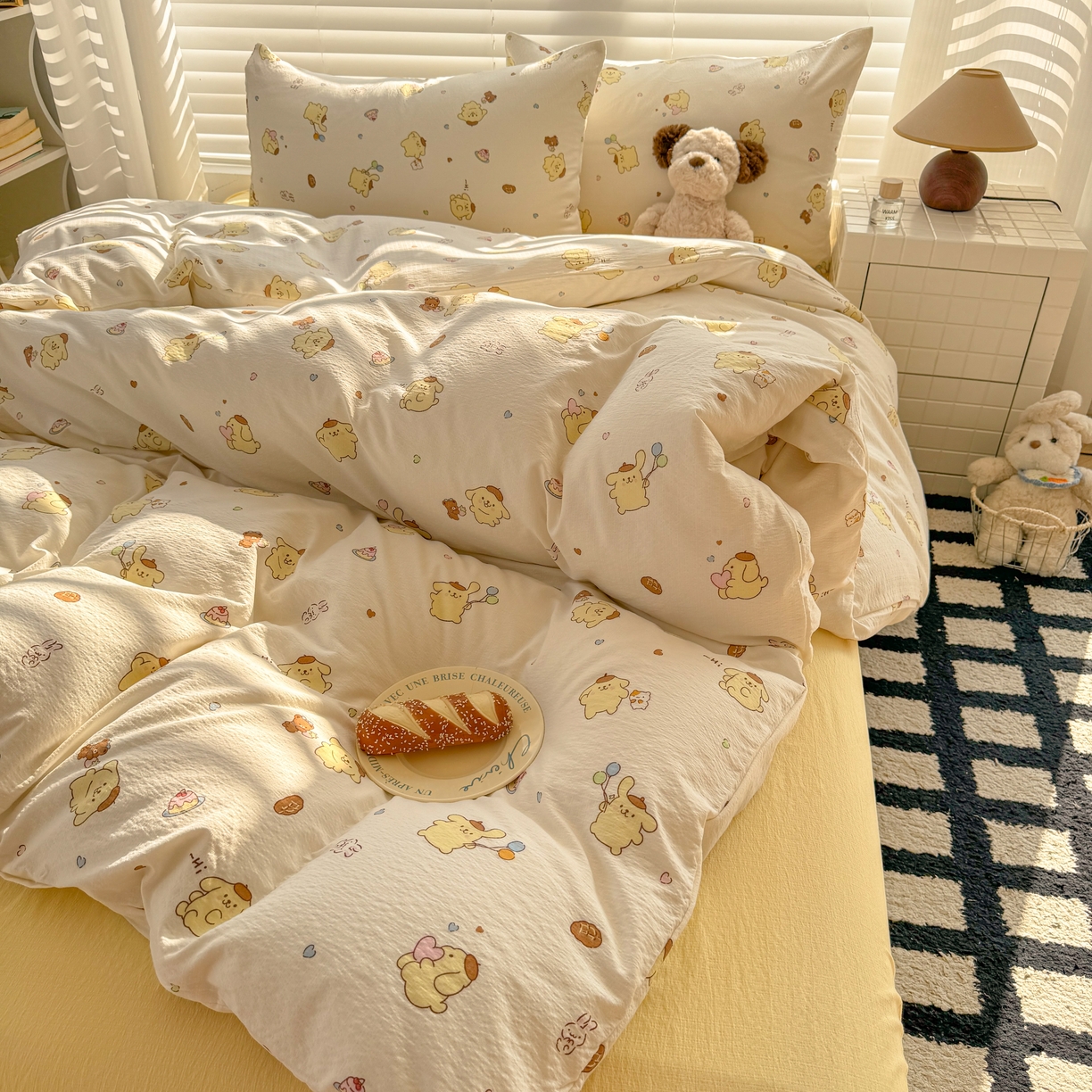 91家纺网 家纺一手货源 找家纺 繁花2025新款学生季第二波木棉水洗棉四件套三件套跑量款 元气布丁