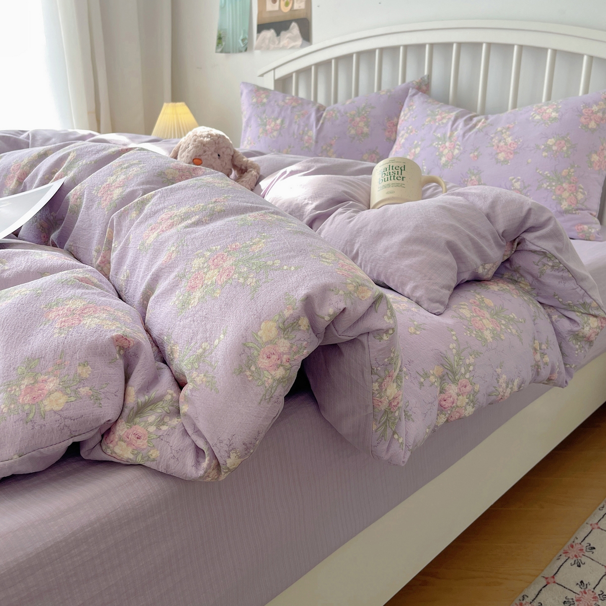 91家纺网 家纺一手货源 找家纺 繁花2025新款学生季第二波木棉水洗棉四件套三件套跑量款 紫黛花