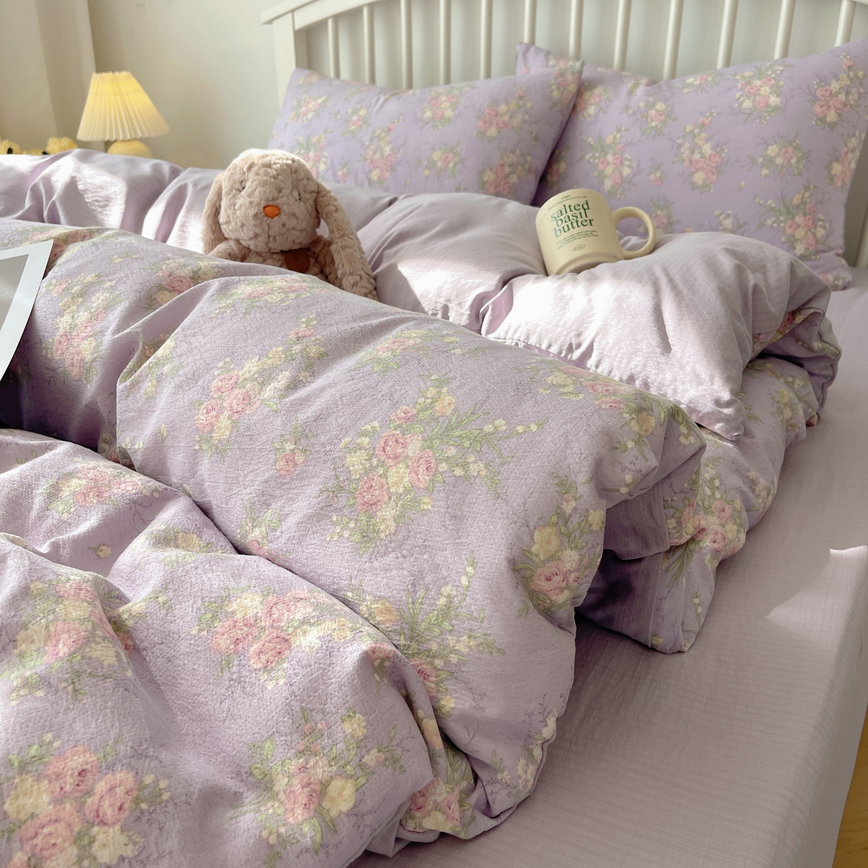 91家纺网 家纺一手货源 找家纺 繁花2025新款学生季第二波木棉水洗棉四件套三件套跑量款 紫黛花