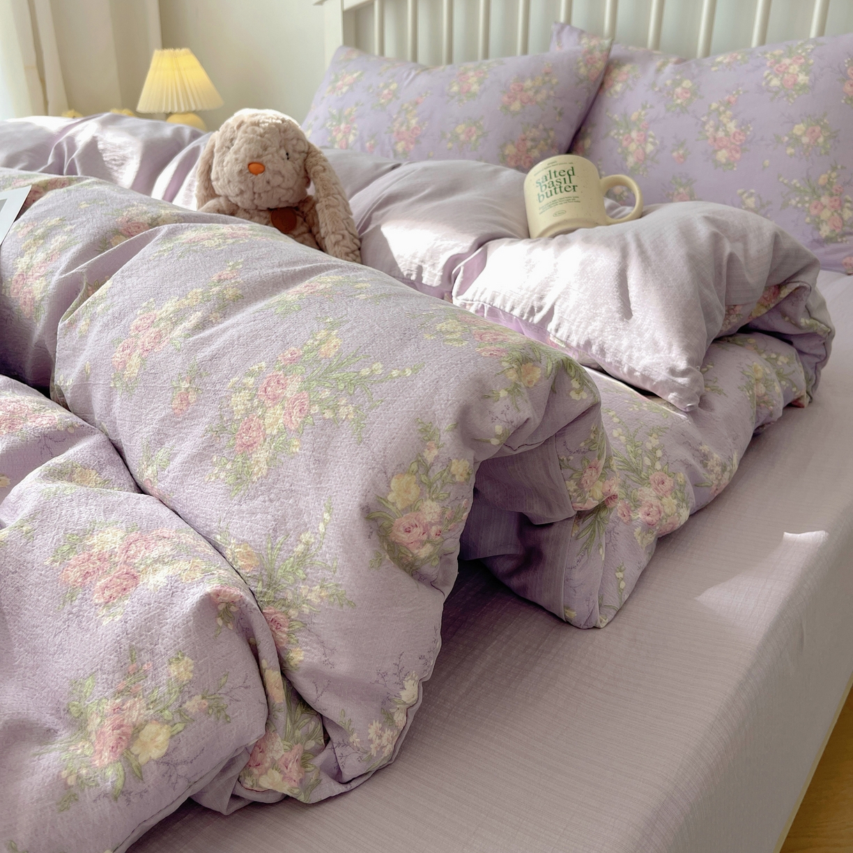 91家纺网 家纺一手货源 找家纺 繁花2025新款学生季第二波木棉水洗棉四件套三件套跑量款 紫黛花